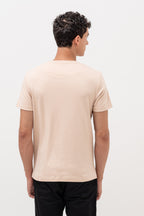 Mens Crew Neck Half Sleeve T-Shirt with Chest Print & Woven Badge Off White