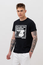 Mens Crew Neck Half Sleeve T-Shirt with Chest Print Black