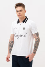 Mens Polo Neck Half Sleeve T-Shirt with Chest Embroidery & Badge White