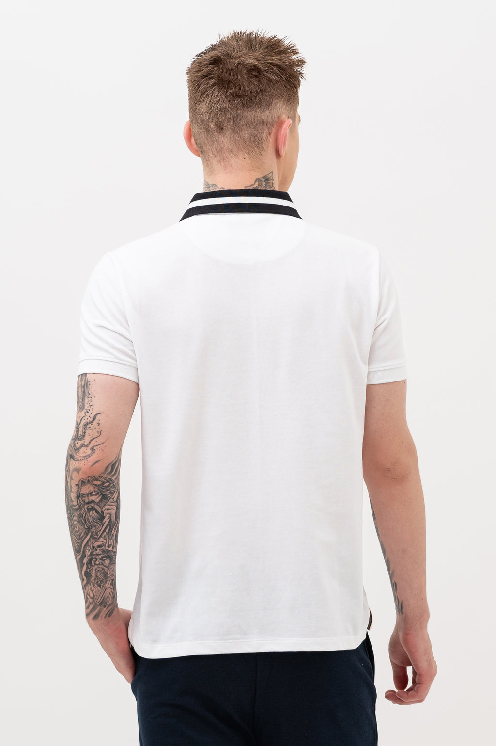 Mens Polo Neck Half Sleeve T-Shirt with Chest Embroidery & Badge White