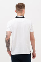 Mens Polo Neck Half Sleeve T-Shirt with Chest Embroidery & Badge White
