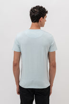 Mens Crew Neck Half Sleeve T-Shirt with  Chest Print Light Blue