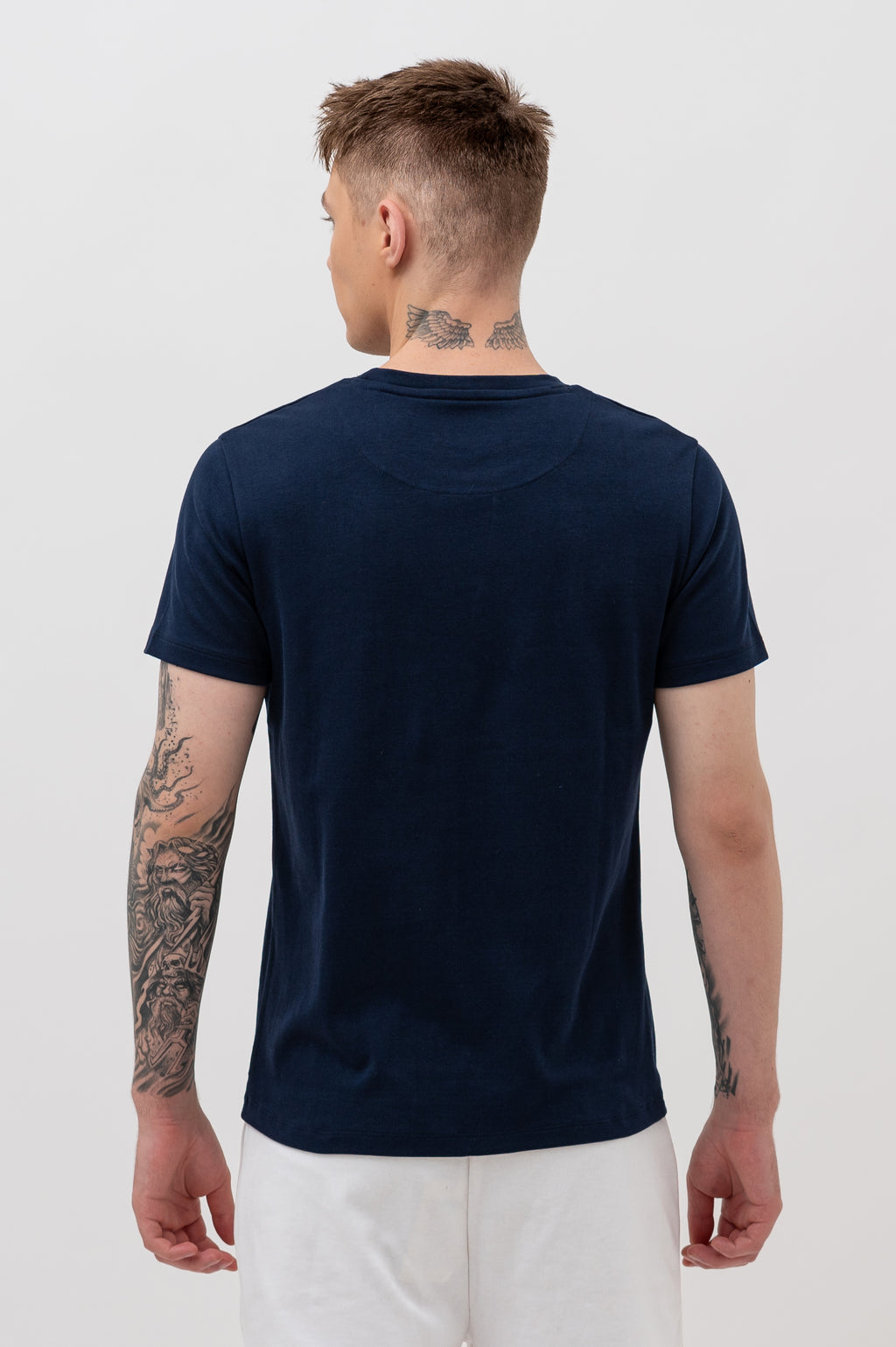 Mens Crew Neck Half Sleeve T-Shirt with  Chest Print Navy Blue