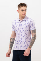 Mens Polo Neck Half Sleeve Printed T-Shirt with All Over Print Purple