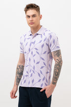 Mens Polo Neck Half Sleeve Printed T-Shirt with All Over Print Purple