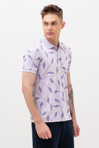 Mens Polo Neck Half Sleeve Printed T-Shirt with All Over Print Purple