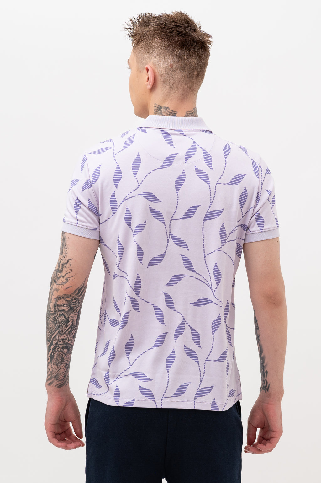 Mens Polo Neck Half Sleeve Printed T-Shirt with All Over Print Purple