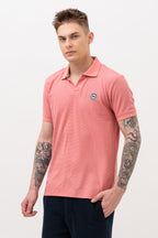 Mens Polo Neck Half Sleeve T-Shirt with Open Placket & HD Badge Pink