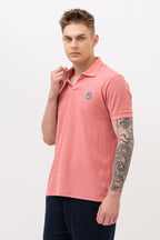 Mens Polo Neck Half Sleeve T-Shirt with Open Placket & HD Badge Pink