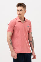 Mens Polo Neck Half Sleeve T-Shirt with Open Placket & HD Badge Pink
