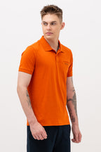 Mens Polo Neck Half Sleeve T-Shirt with  Chest Print Orange