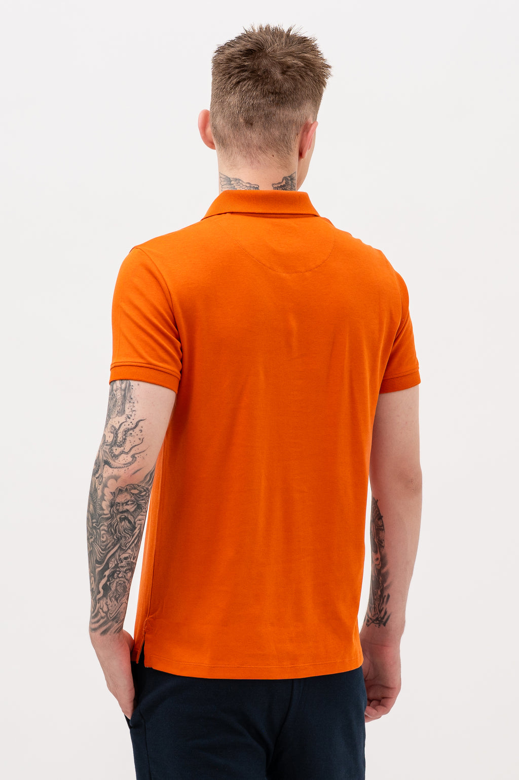 Mens Polo Neck Half Sleeve T-Shirt with  Chest Print Orange