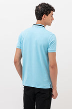 Mens Polo Neck Half Sleeve T-Shirt with Chest Embroidery & Badge Stone Blue