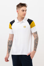 Mens Polo Neck Half Sleeve T-Shirt with  Chest Badge & Contrast Placket White