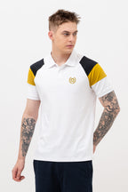 Mens Polo Neck Half Sleeve T-Shirt with  Chest Badge & Contrast Placket White