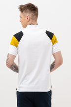 Mens Polo Neck Half Sleeve T-Shirt with  Chest Badge & Contrast Placket White