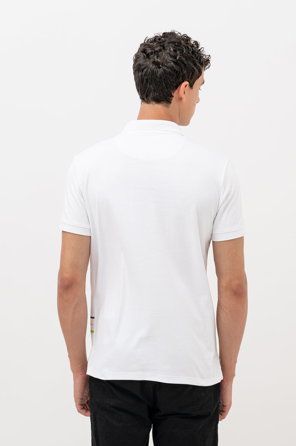 Mens Polo Neck Half Sleeve T-Shirt with Cut and Sew Contrast Sleeve White