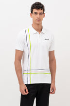 Mens Polo Neck Half Sleeve T-Shirt with Cut and Sew Contrast Sleeve White