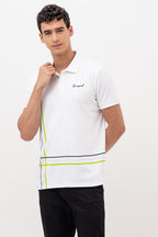 Mens Polo Neck Half Sleeve T-Shirt with Cut and Sew Contrast Sleeve White