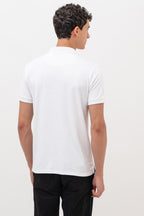 Mens Polo Neck Half Sleeve T-Shirt with Cut and Sew Contrast Sleeve White