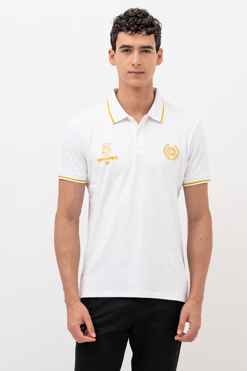 Mens Polo Neck Half Sleeve T-Shirt with Collar Tipping & Chest Embroidery White