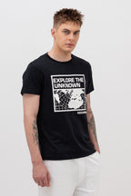 Mens Crew Neck Half Sleeve T-Shirt with Chest Print Black