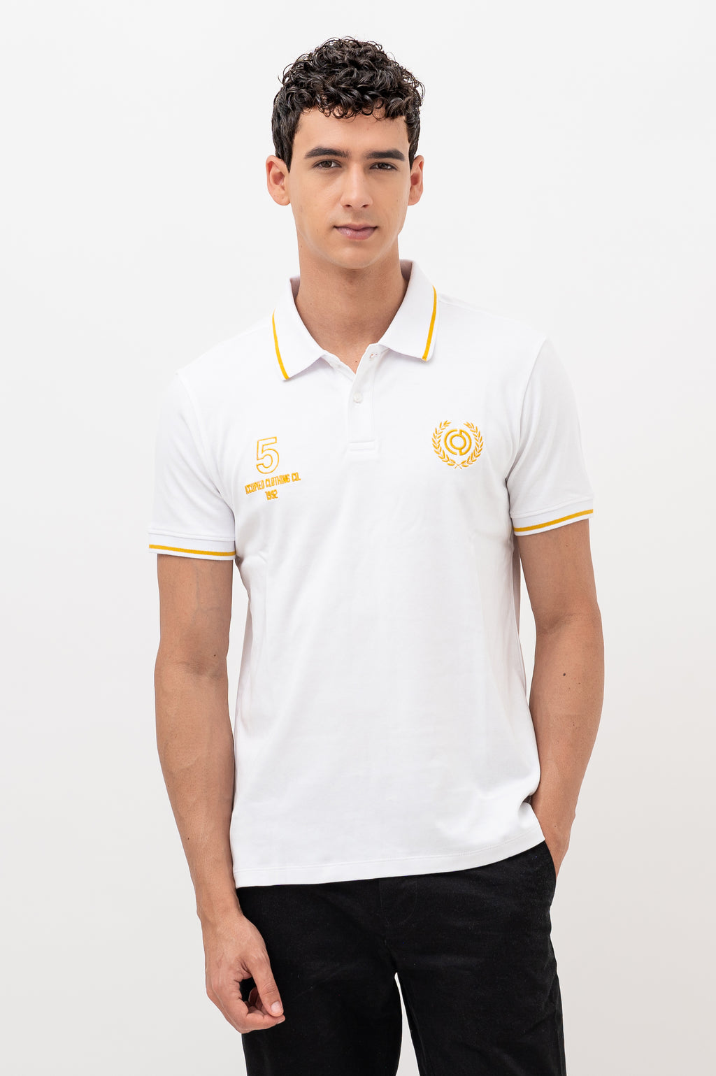 Mens Polo Neck Half Sleeve T-Shirt with Collar Tipping & Chest Embroidery White