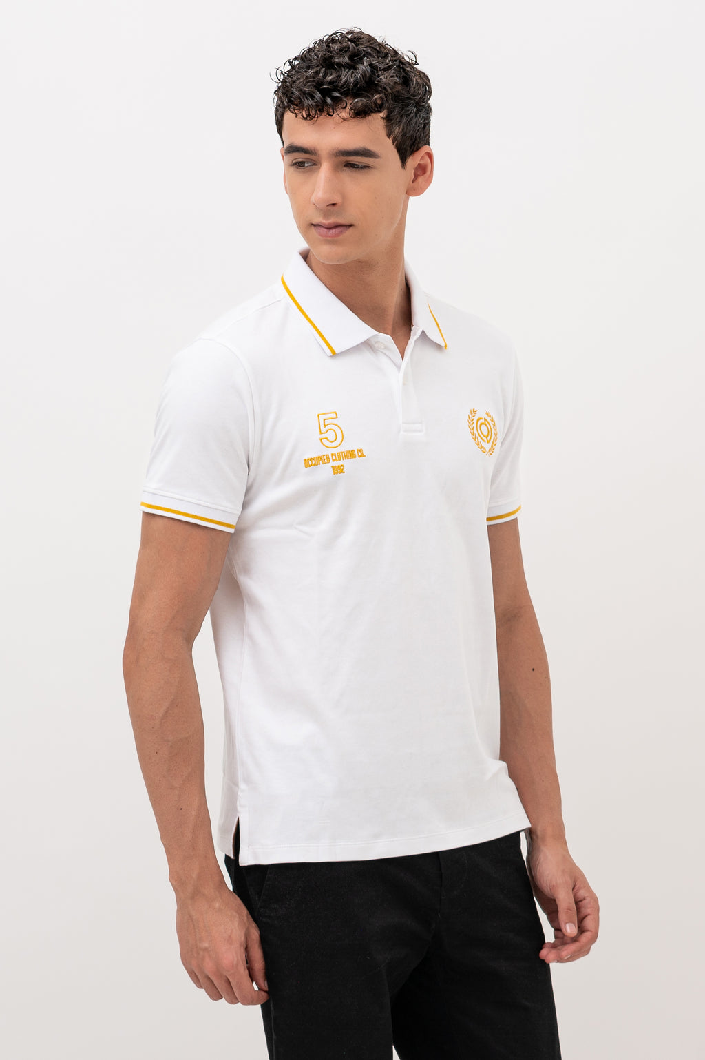 Mens Polo Neck Half Sleeve T-Shirt with Collar Tipping & Chest Embroidery White