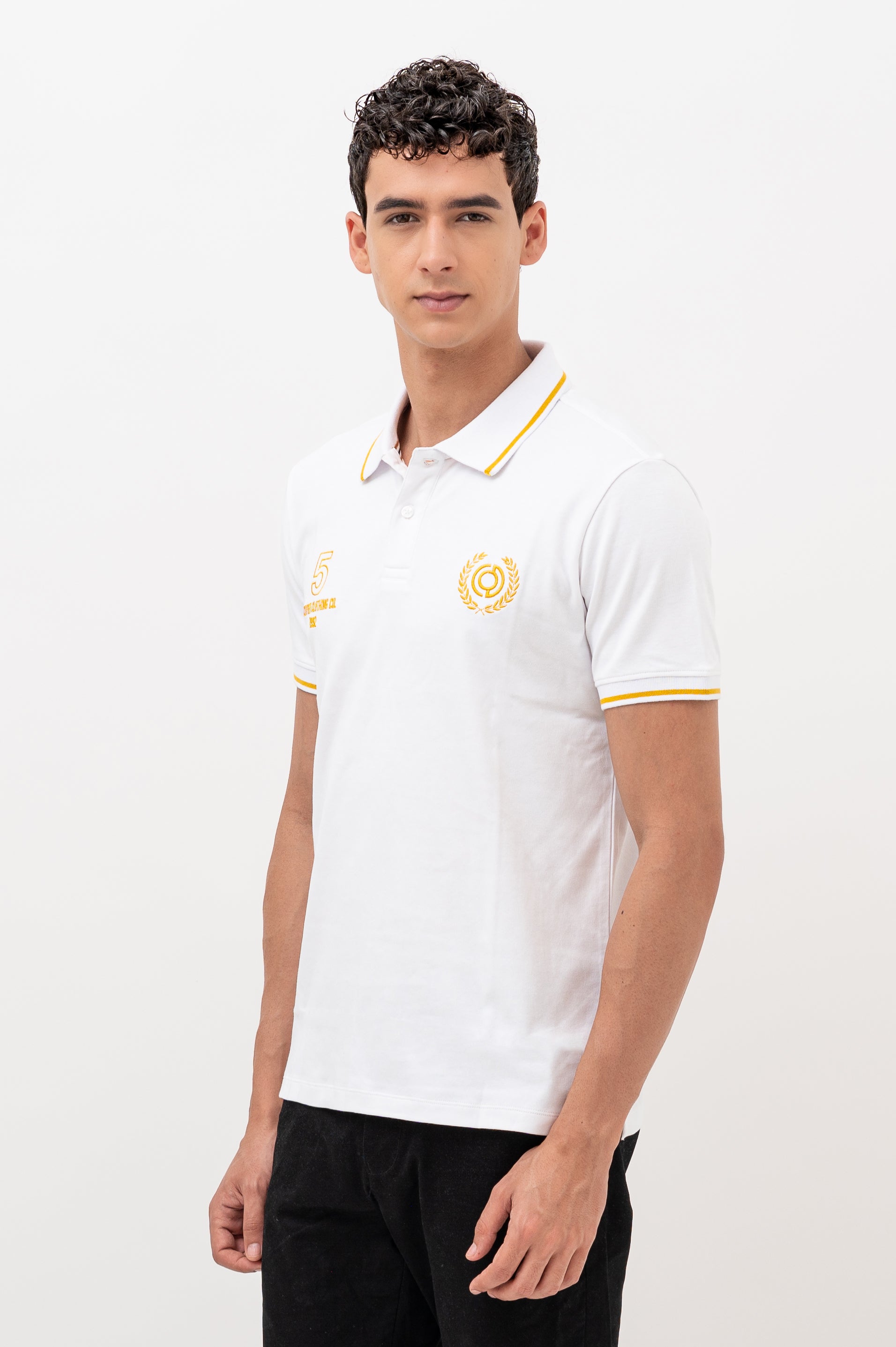Mens Polo Neck Half Sleeve T-Shirt with Collar Tipping & Chest Embroidery White