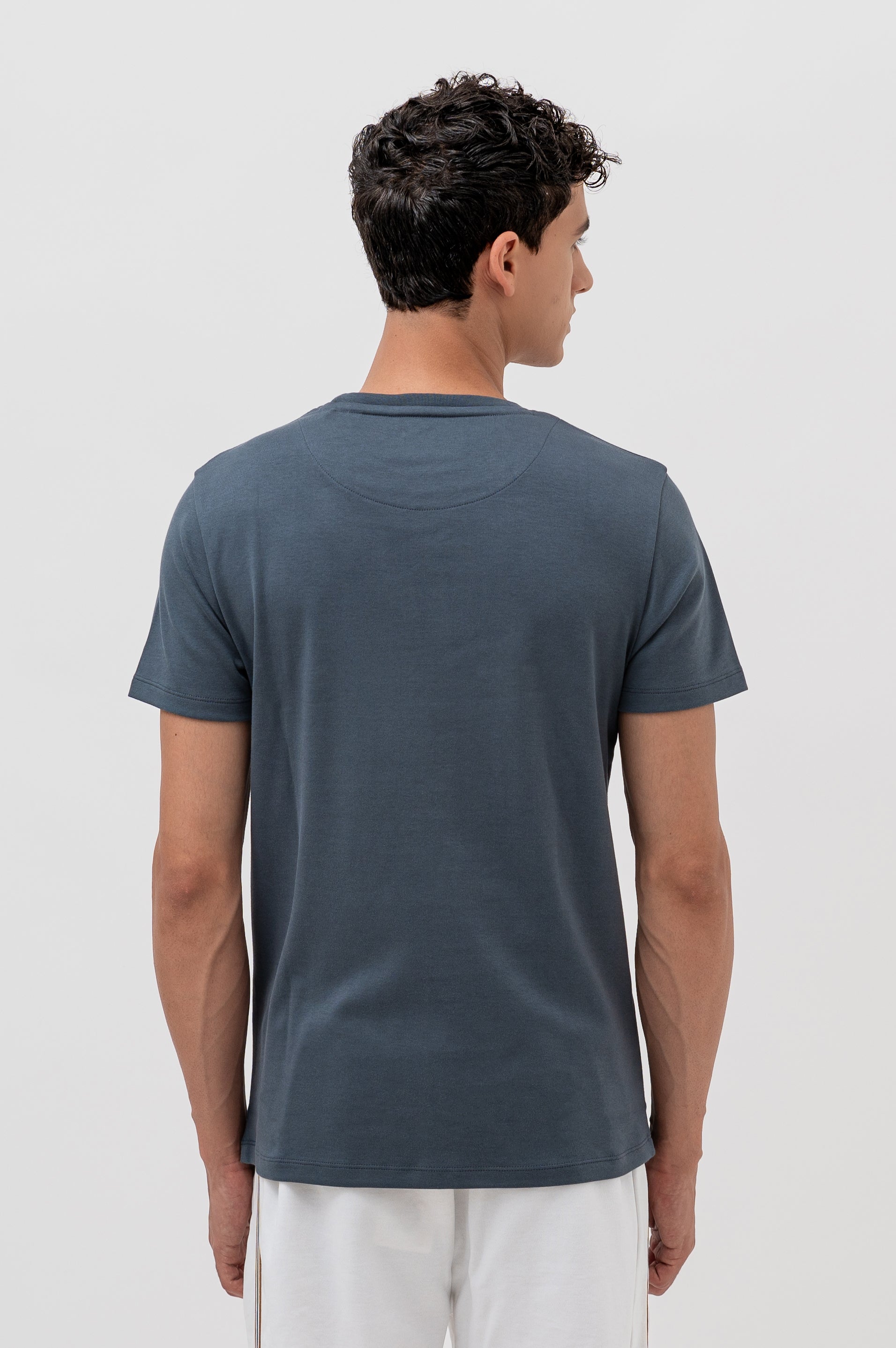 Mens Crew Neck Half Sleeve T-Shirt with Chest Print & Woven Badge Grey