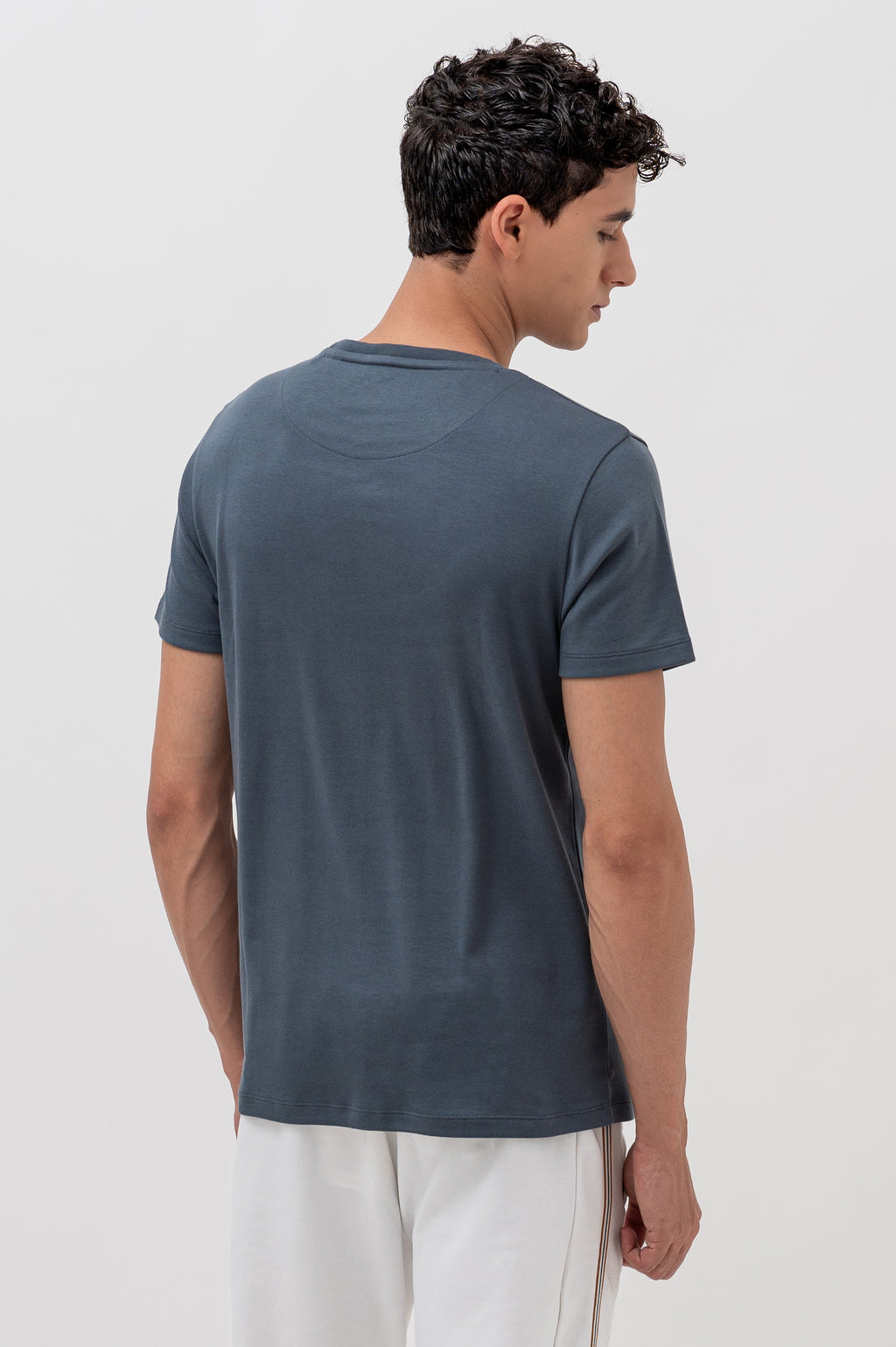 Mens Crew Neck Half Sleeve T-Shirt with Chest Print & Woven Badge Grey