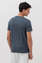 Mens Crew Neck Half Sleeve T-Shirt with Chest Print & Woven Badge Grey