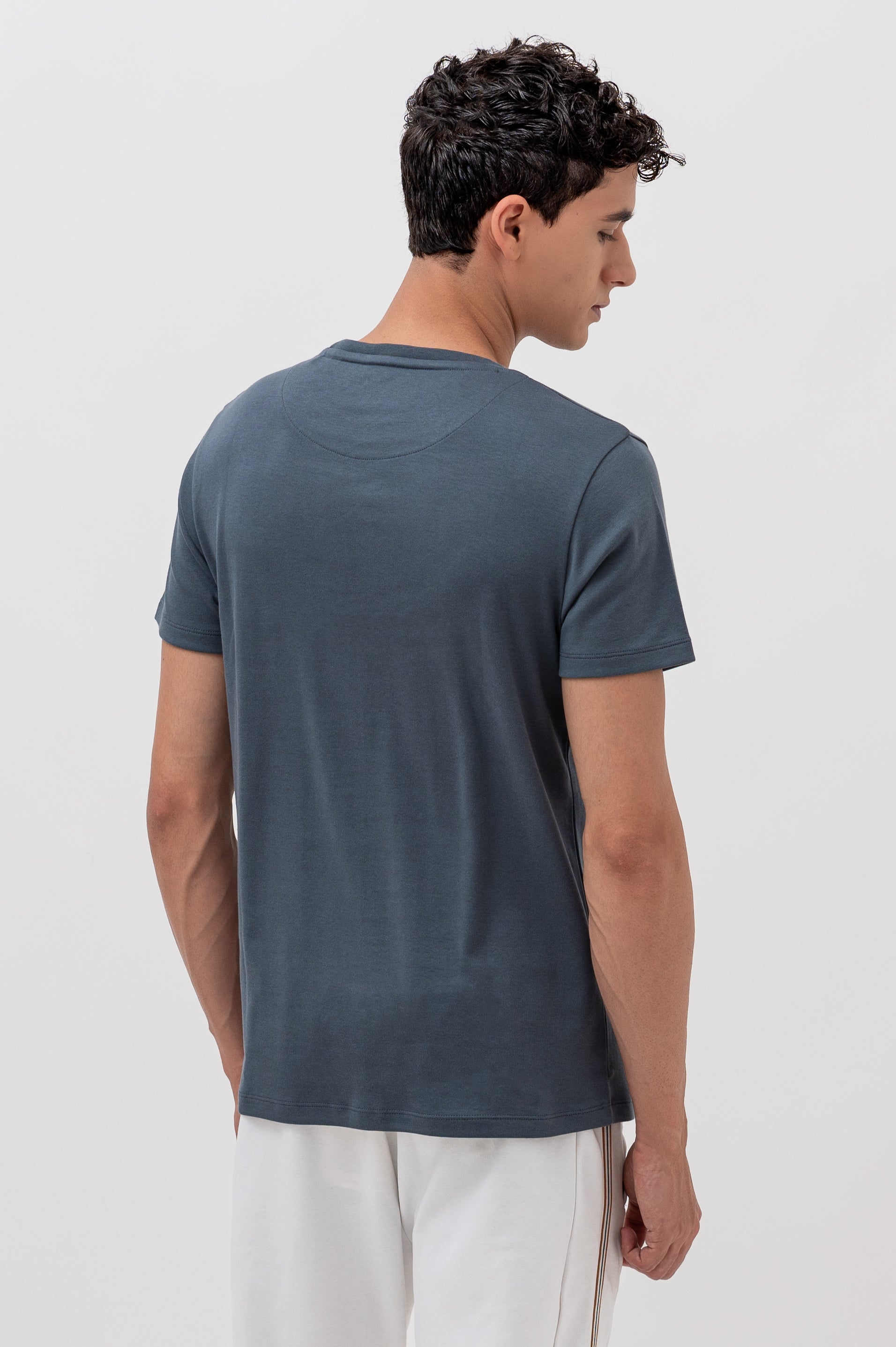 Mens Crew Neck Half Sleeve T-Shirt with Chest Print & Woven Badge Grey