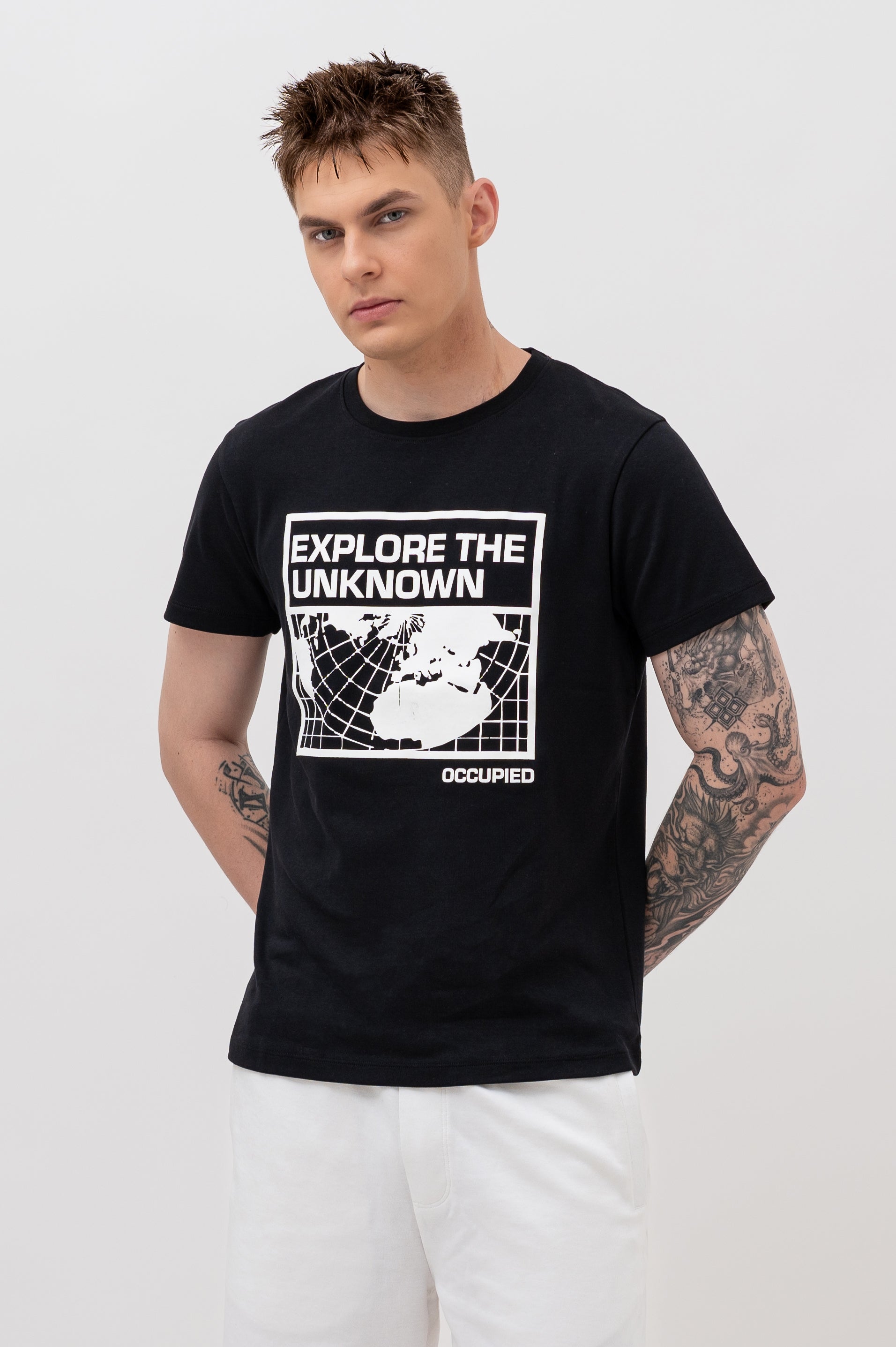 Mens Crew Neck Half Sleeve T-Shirt with Chest Print Black