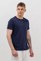 Mens Crew Neck Half Sleeve T-Shirt with  Chest Print Navy Blue