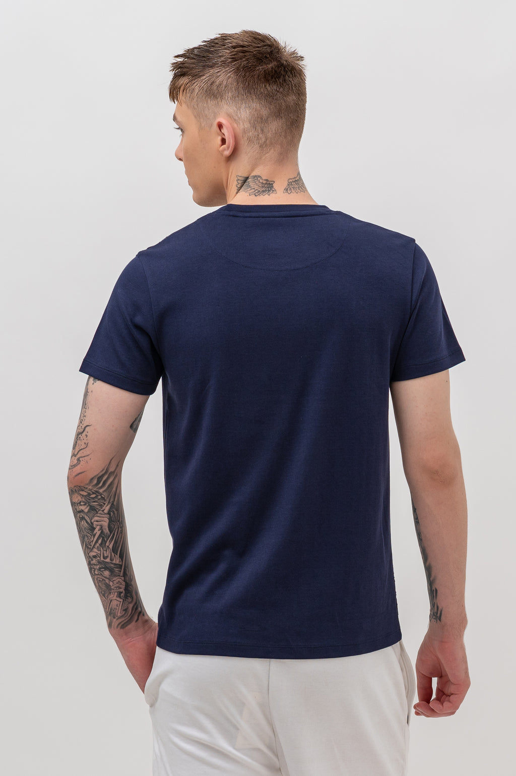 Mens Crew Neck Half Sleeve T-Shirt with  Chest Print Navy Blue