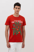 Mens Crew Neck Half Sleeve T-Shirt with Chest Print & Puff Effect Maroon