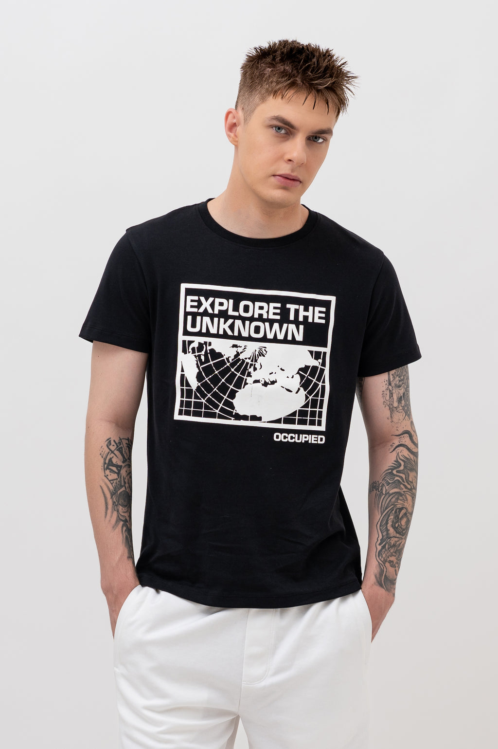 Mens Crew Neck Half Sleeve T-Shirt with Chest Print Black