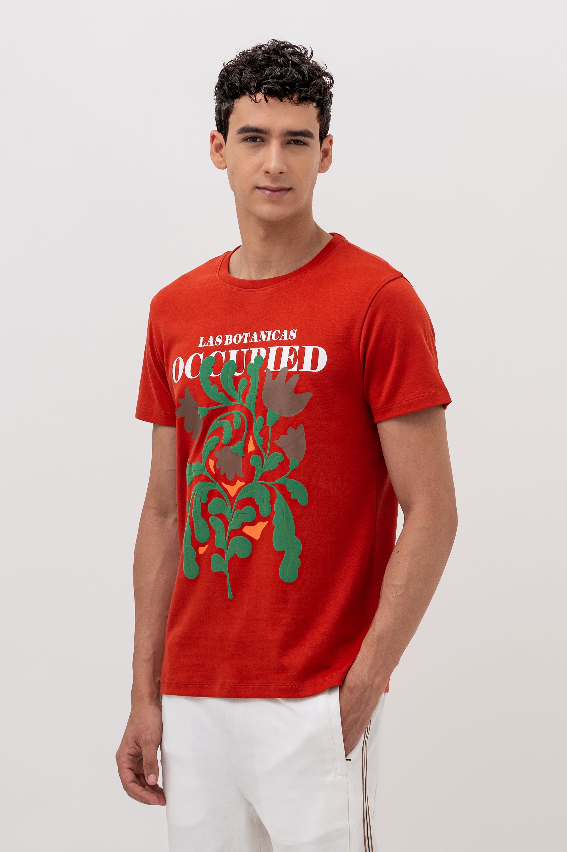 Mens Crew Neck Half Sleeve T-Shirt with Chest Print & Puff Effect Maroon