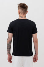 Mens Crew Neck Half Sleeve T-Shirt with Chest Print Black