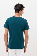 Mens Crew Neck Half Sleeve T-Shirt with and Silicon Chest Print & Badge Green