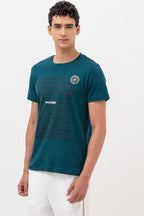 Mens Crew Neck Half Sleeve T-Shirt with and Silicon Chest Print & Badge Green