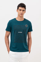 Mens Crew Neck Half Sleeve T-Shirt with and Silicon Chest Print & Badge Green