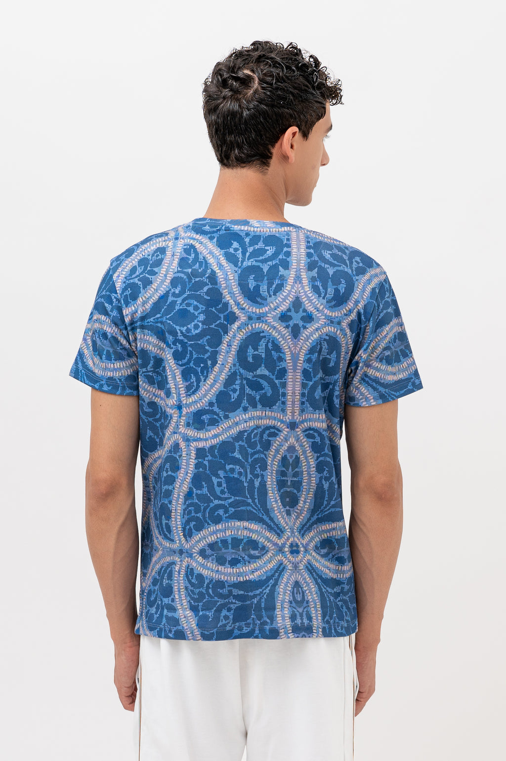 Mens Crew Neck Half Sleeve T-Shirt with Chest Print Blue