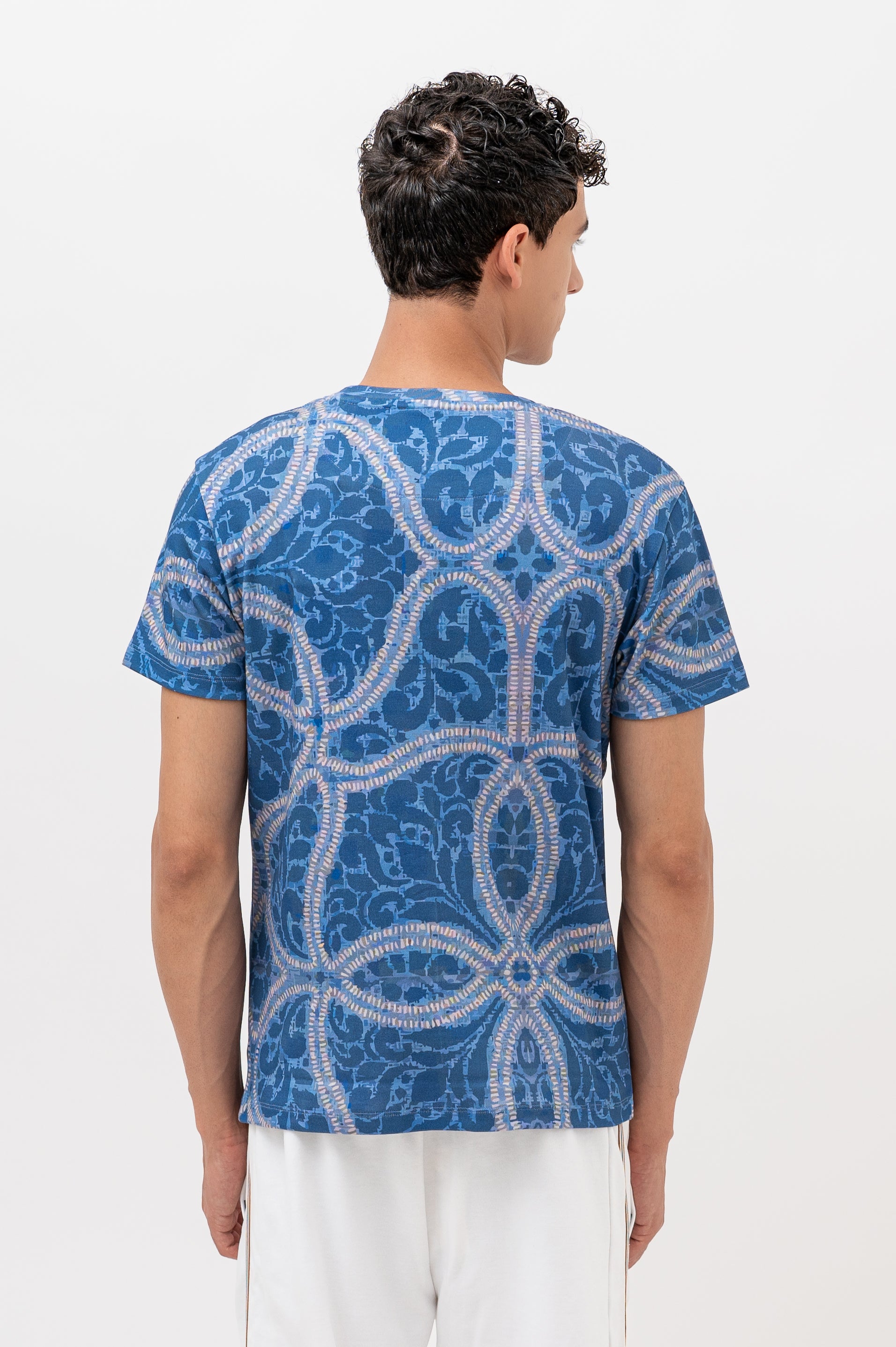 Mens Crew Neck Half Sleeve T-Shirt with Chest Print Blue