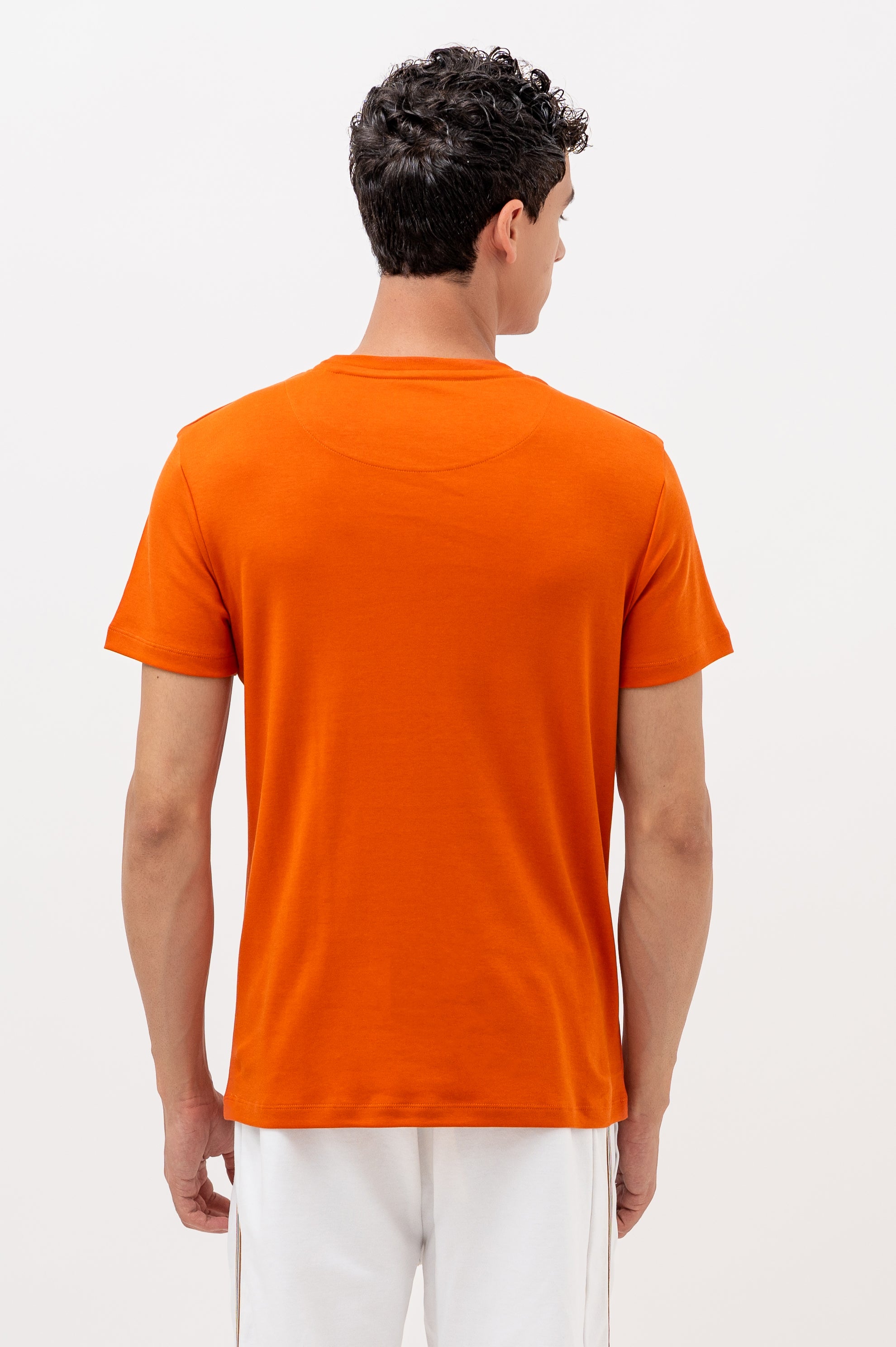 Mens Crew Neck Half Sleeve T-Shirt with Chenille Embroidery Orange