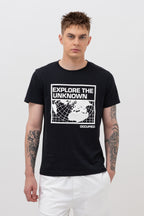 Mens Crew Neck Half Sleeve T-Shirt with Chest Print Black