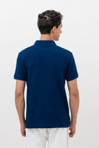 Mens Polo Neck Half Sleeve T-Shirt with Open Placket & HD Badge Navy