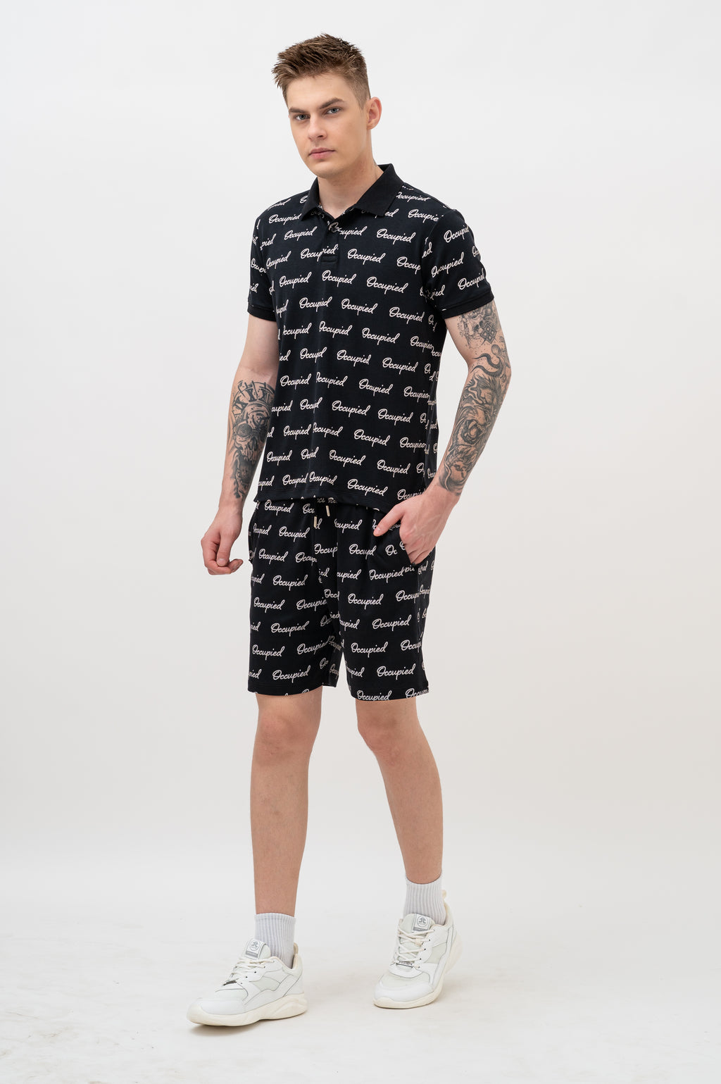 Mens Co-Ords Set with All Over Print Black