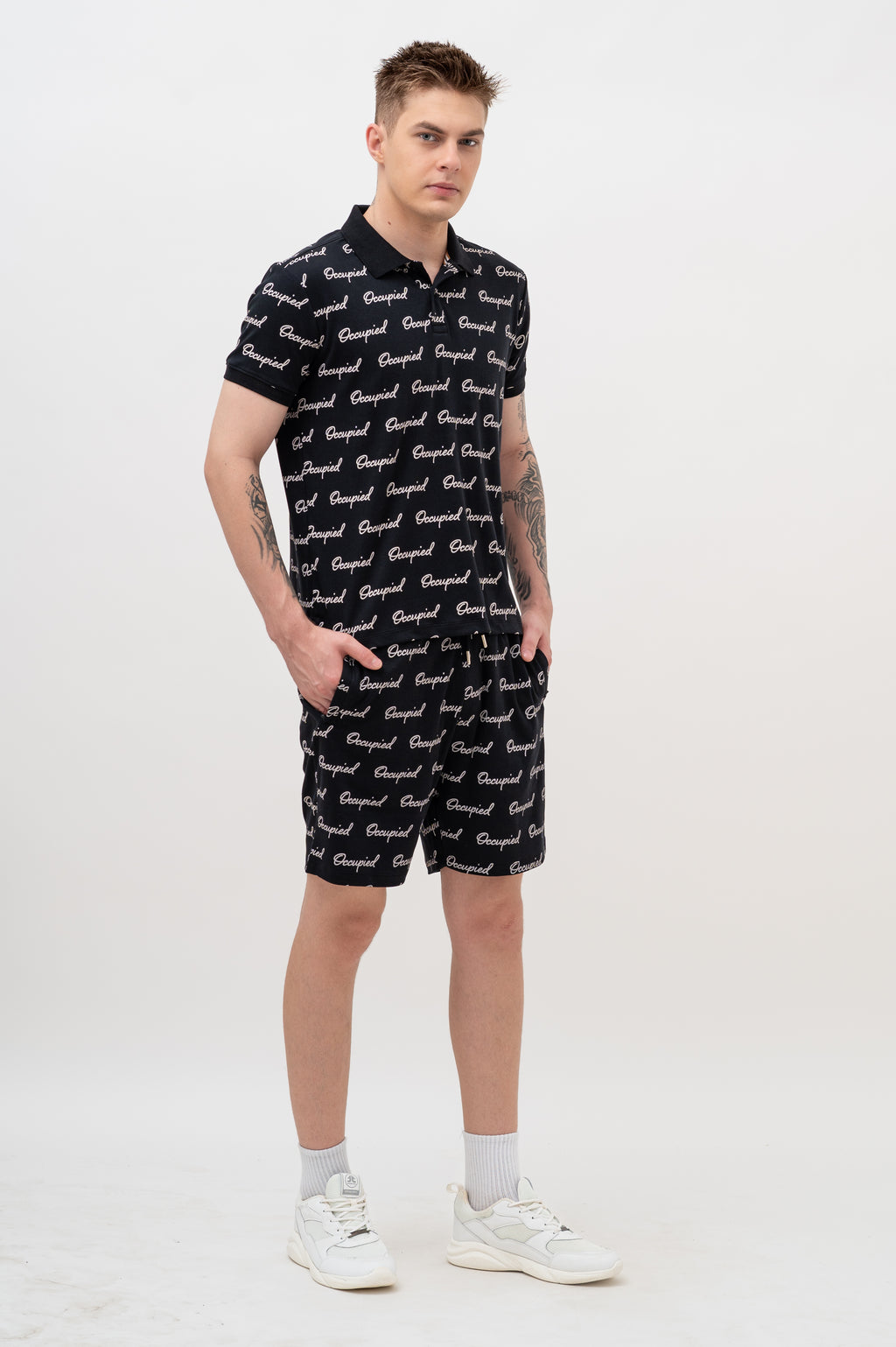 Mens Co-Ords Set with All Over Print Black